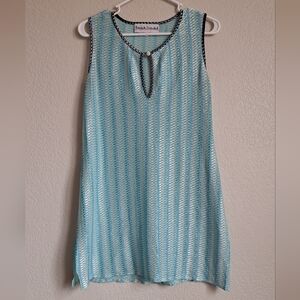 Vintage Blue and White Metallic Shimmer Sleeveless Coverup Mini Dress